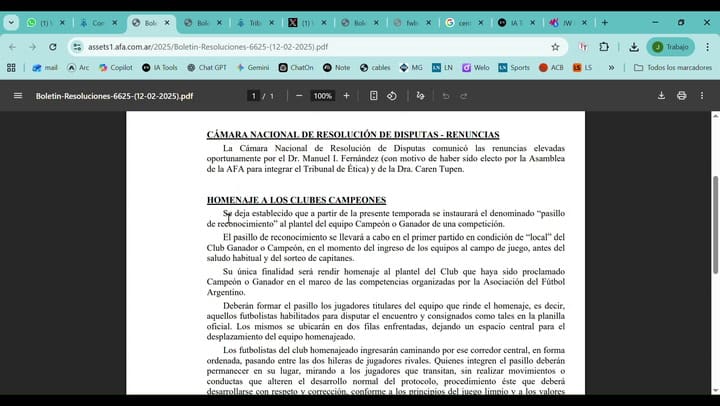 El polémico Boletín 6625 de la AFA