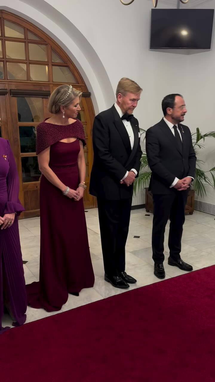 El rey Guillermo Alejandro y la reina Máxima durante la cena de estado en Chipre