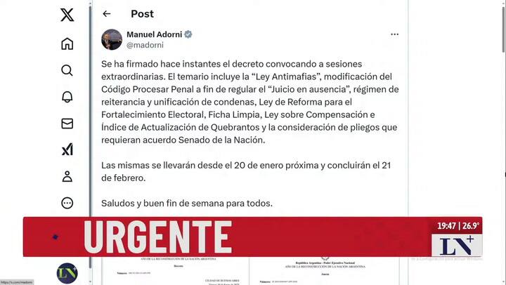Milei convocó a sesiones extraordinarias con la eliminación de las PASO y Ficha Limpia en el temario