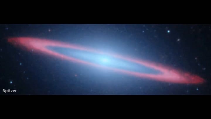 Sombrero Galaxy Fade (Spitzer, Webb, Hubble)