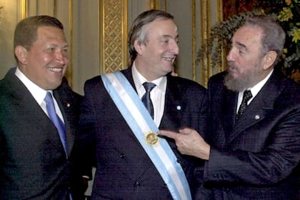 Hugo Chávez, Néstor Kirchner y Fidel Castro