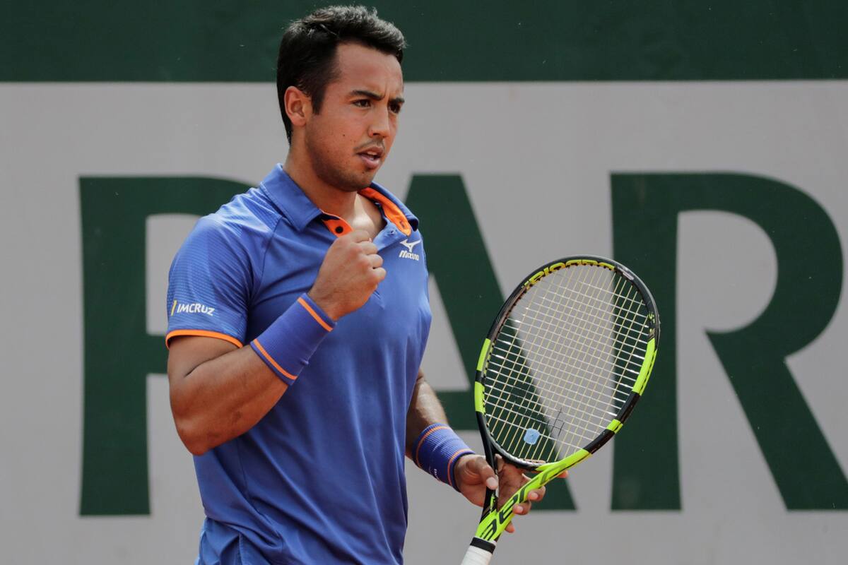 Hugo Dellien festeja durante el partido que le ganó al indio Gunneswaran