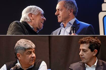 Hugo Moyano con Scioli, y Pablo Moyano con Eduardo de Pedro