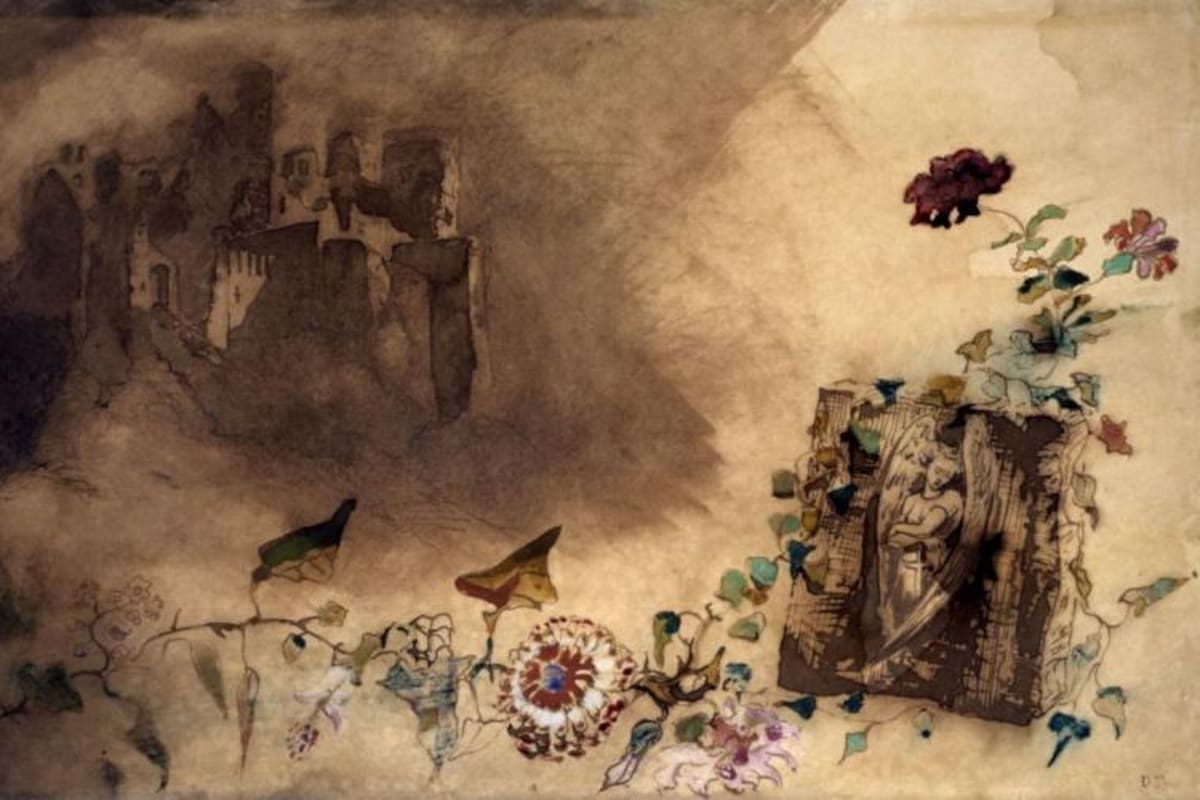 Hugo tuvo una obsesión de toda la vida con los castillos. Este "El Castillo del Ángel", c. 1863, es uno de muchos, con torres y agujas góticas; en colinas o junto a lagos; de cuento de hadas y de pesadilla; reales y soñados