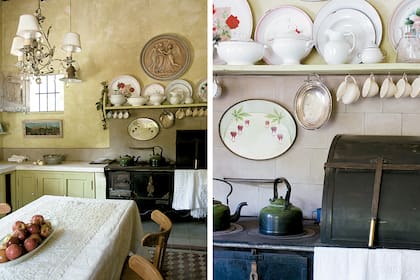 Idílico, en este ambiente deslumbran los detalles: porcelana antigua sobre los estantes o relucientes fuentes de plata junto a pavas materas bien generosas.