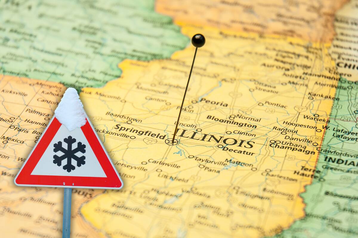 Illinois está bajo la influencia de un extenso sistema de alta presión ártico, con un centro situado en Yankton, Dakota del Sur, que mantiene el norte del estado con temperaturas invernales
