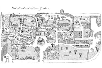 Ilustración actualizada con el diseño de cada sector de los jardines y la casa