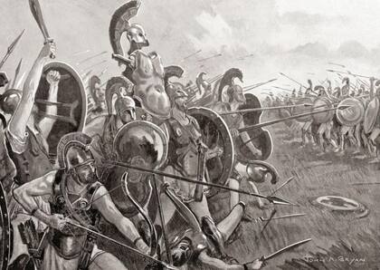 Ilustración de la Guerra del Peloponeso (431-404 AC) que enfrentó a Atenas y Esparta