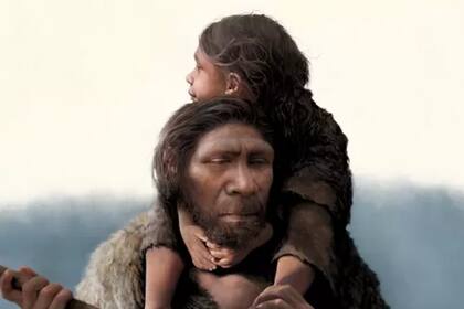 Ilustración de un padre neandertal y su hija. En una de las cuevas en Siberia se hallaron restos de un padre y su hija adolescente