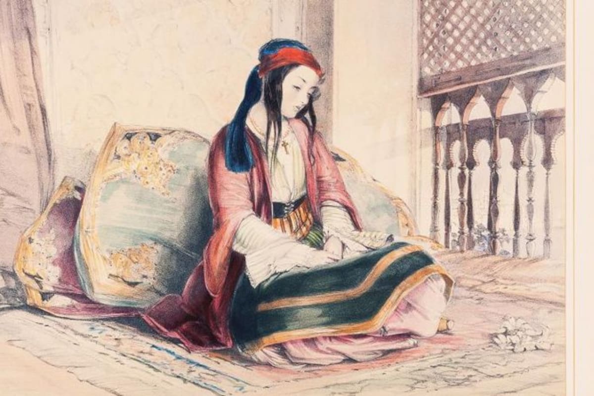Ilustración de una joven en un harén del Imperio Otomano