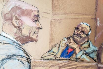 Ilustración del narcotraficante Zambada, al testificar en los tribunales