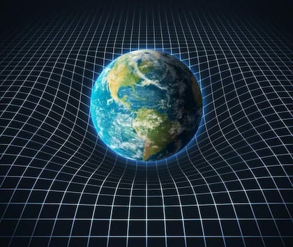 Ilustración que muestra la gravedad como una curvatura del espacio-tiempo