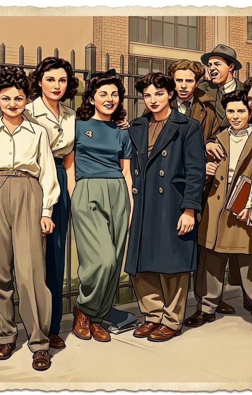 Ilustración realizada con IA basada en la protesta que realizaron las alumnas de 1942 en Nueva York