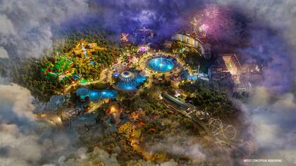 Ilustración sobre cómo será Epic Universe, el nuevo parque de atracciones de Universal, que abrirá sus puertas el 22 de mayo de 2025