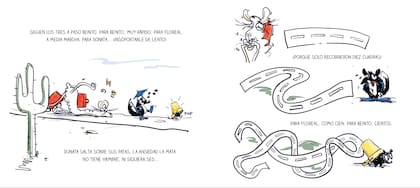 Ilustraciones de Cucho Cuño para "Vacaciones", con texto de Silvina Rocha