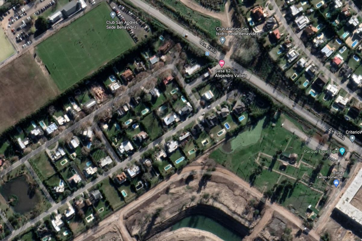 Imagen aérea del barrio donde Maradona continuará su tratamiento