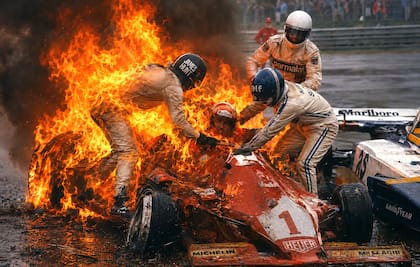 Imagen artificial creada por IA del accidente de Niki Lauda en Nürburgring
