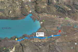 Imagen captura de Google Maps. Ubicación de la Estancia Río Bote, ubicada a 40 km de El Calafate, sobre la Ruta Nacional 40.