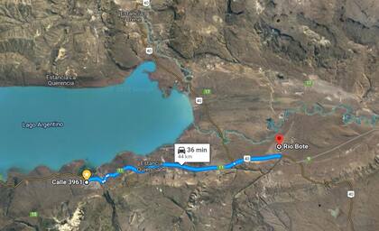 Imagen captura de Google Maps. Ubicación de la Estancia Río Bote, ubicada a 40 km de El Calafate, sobre la Ruta Nacional 40.
