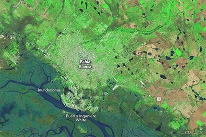 Imagen de Bahía Blanca y alrededores del 11 de marzo de 2025 (después de la inundación)