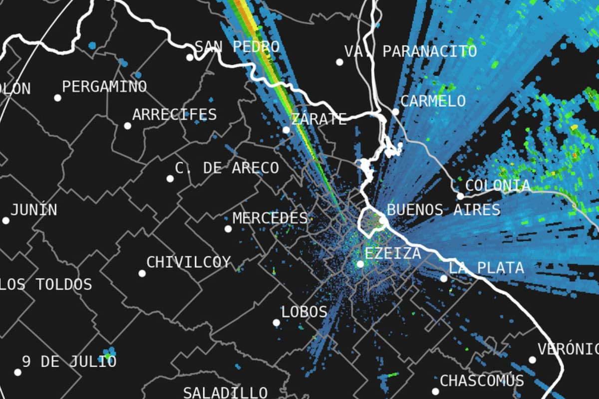 Imagen de radar de la ciudad de Buenos Aires y sus alrededores este viernes 18 de julio