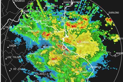 Imagen de radar que detecta las tormentas sobre la ciudad de Buenos Aires este miércoles 27 de noviembre