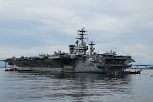 Imagen del 8 de mayo de 2026 del portaaviones USS Nimitz de la Armada de Estados Unidos tras su llegada para participar en el ejercicio conjunto "Southern Seas 2026"