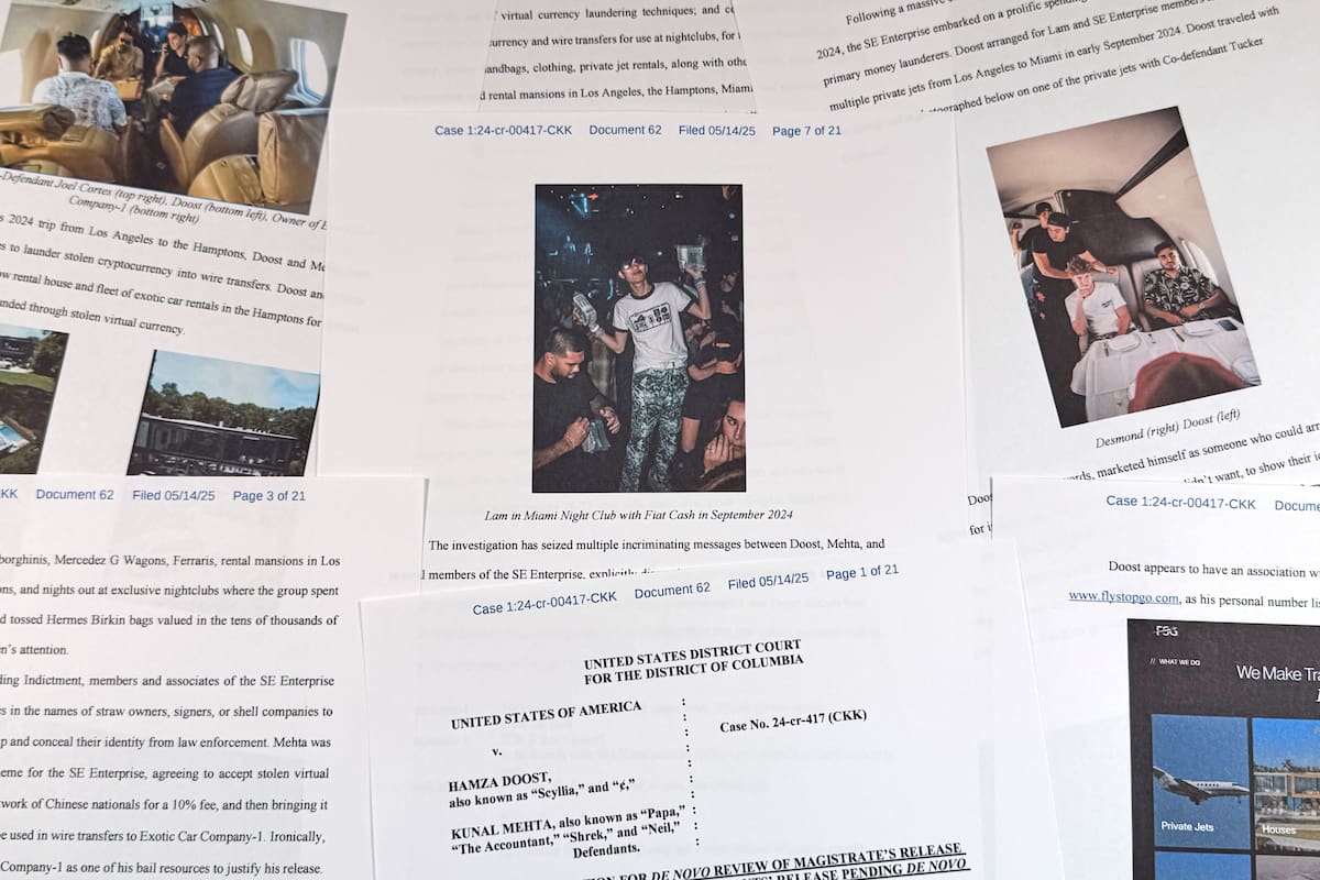 Imagen del documento judicial del Departamento de Justicia relativo al caso contra Hamza Doost y Kun