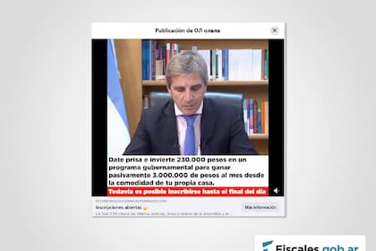 Imagen del ministro de Economía, Luis Caputo, usada como anzuelo por los ciberdelincuentes en una de las publicaciones Foto:UFECI