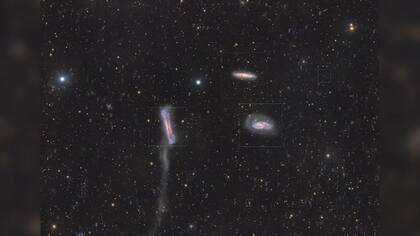 Imagen del Triplete de Leo con las posiciones de galaxias distantes contenidas dentro del campo de visión