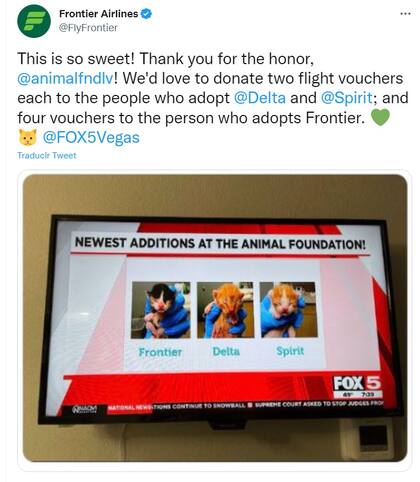 Imagen del tuit que publicó Frontier Airlines