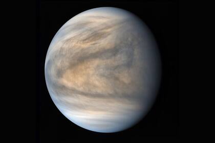 Imagen en falso color de la cubierta de nubes sulfurosas de Venus utilizando dos canales ultravioleta de Akatsuki, el PLANET-C japonés y el Venus Climate Orbiter, que resalta la turbulencia convectiva de las regiones tropicales del planeta
