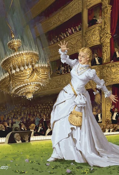 Imágen que ilustra uno de los momentos clave de "El Fantasma de la Ópera", cuando se desprende la gran araña del auditorio.