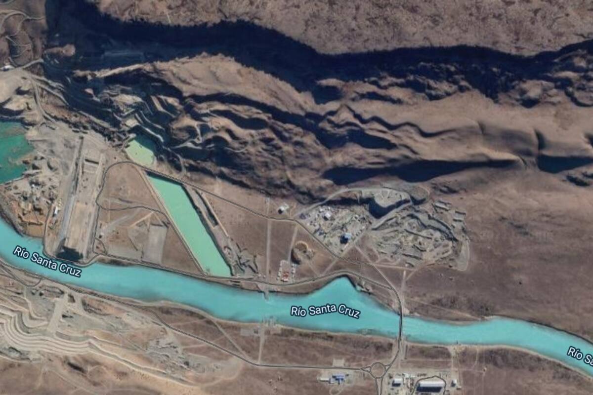 Imagen satelital del área de la represa Néstor Kirchner, originalmente llamada Cóndor Cliff