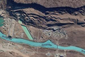 Imagen satelital del área de la represa Néstor Kirchner, originalmente llamada Cóndor Cliff