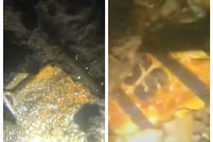 Imágenes comparativas de la placa identificatoria de compartimientos internos que hallaron en Quequén con imágenes reales de un submarino de la flota alemana