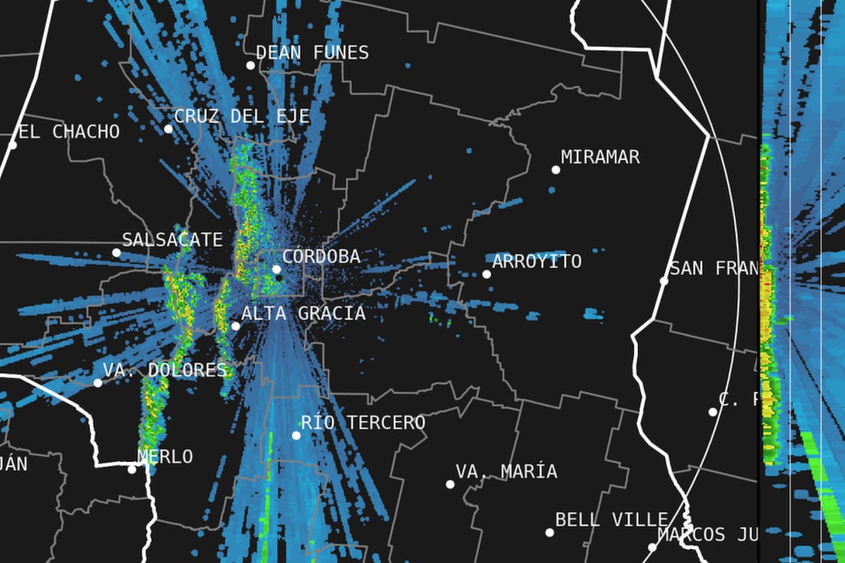 Imágenes de radar de la ciudad de Córdoba de este martes 1° de julio