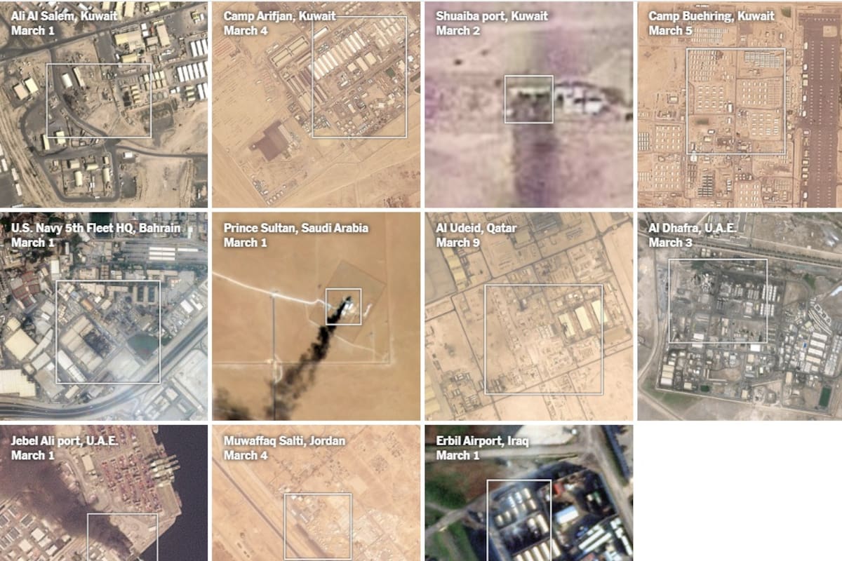 Imágenes satelitales de los sitios atacados, publicadas por The New York Times