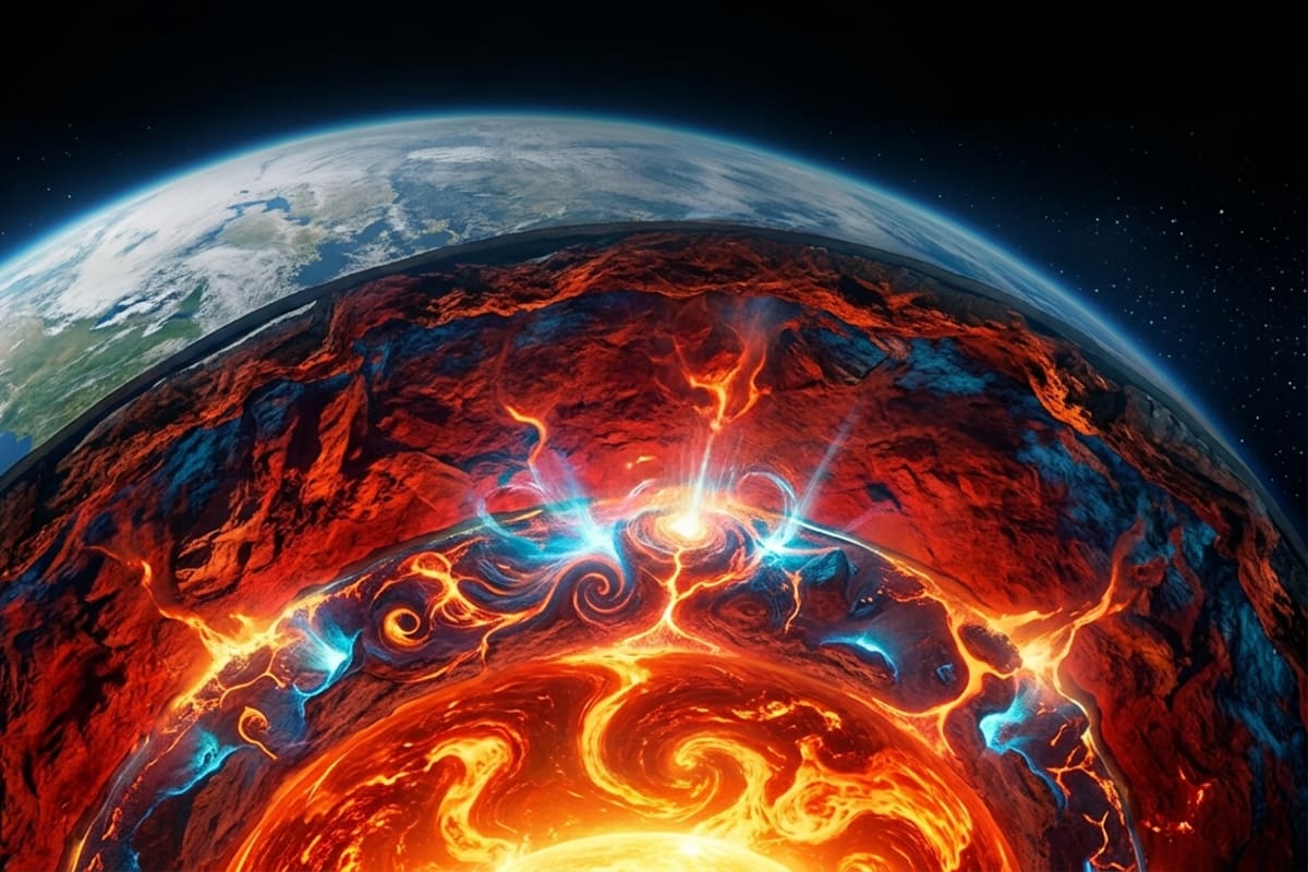 Impactante hallazgo científico 2900 kilómetros debajo de la Tierra, entre el manto y el núcleo (Foto ilustrativa generada por IA)