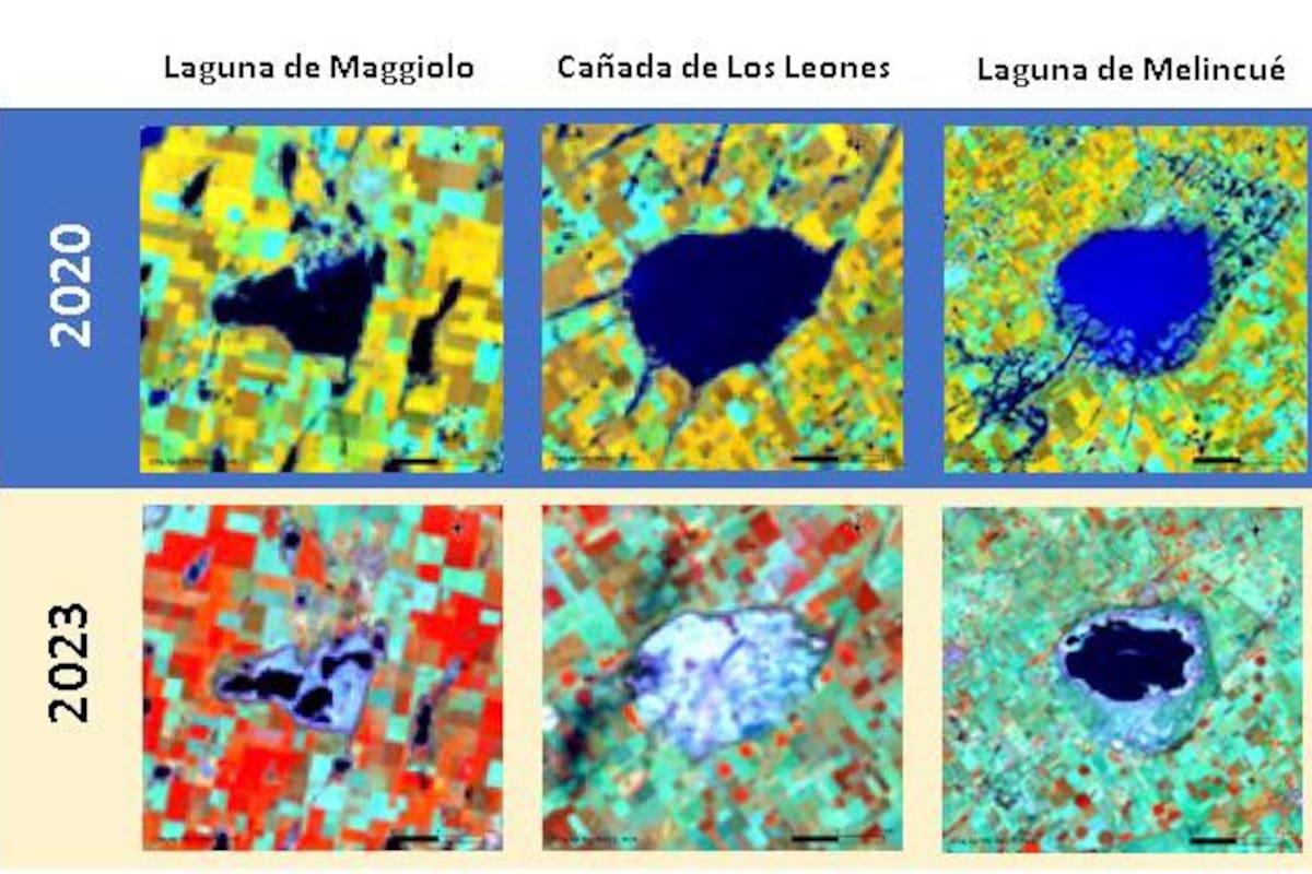 Impacto de la sequía en las lagunas del sur de Santa Fe entre enero de 2020 y 2023.