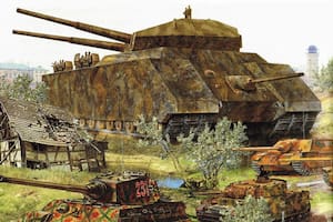 Impresión artística de un Landkreuzer P. 1000 "Ratte" en combate