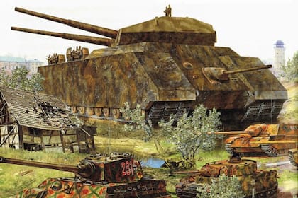 Impresión artística de un Landkreuzer P. 1000 "Ratte" en combate