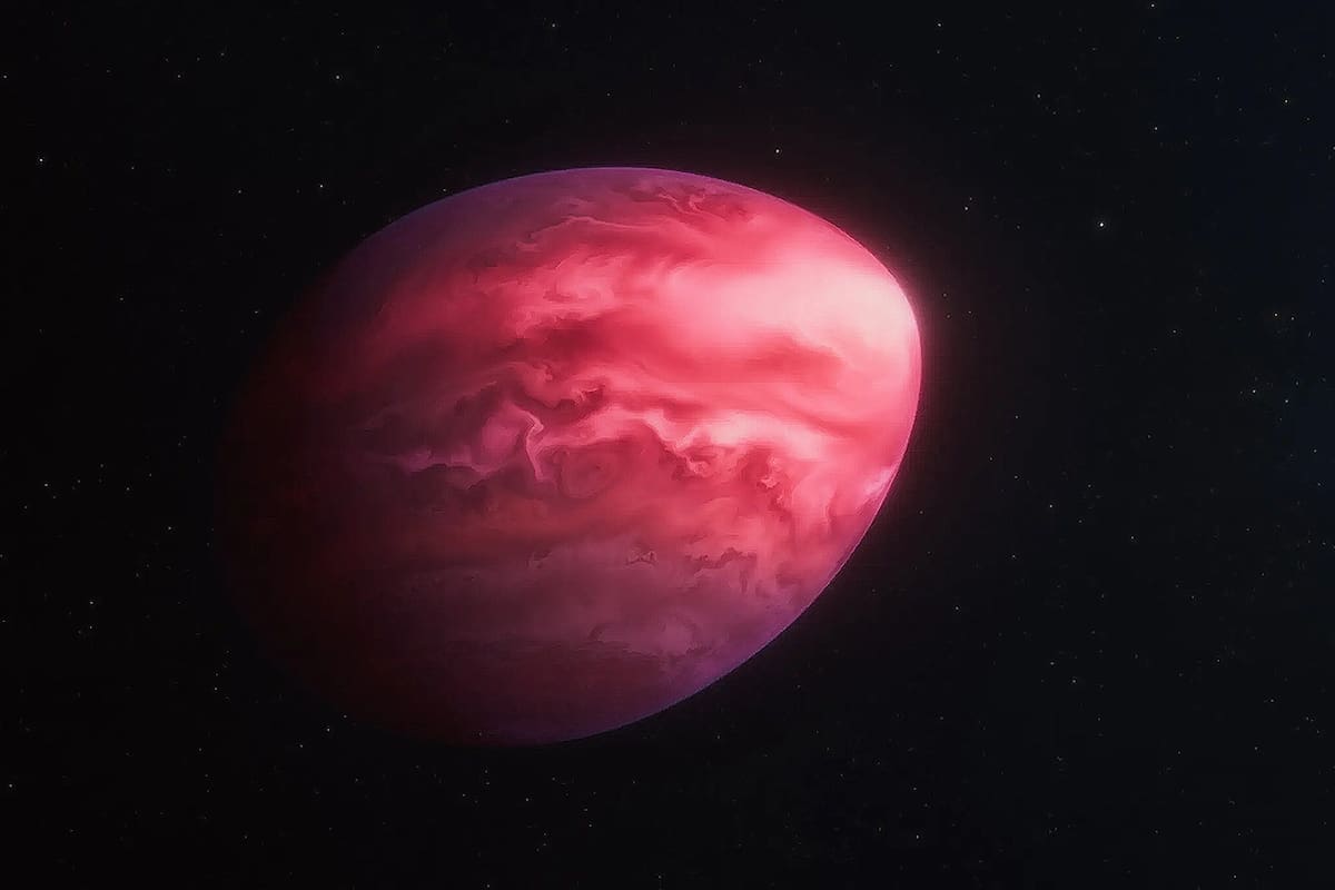 Impresión artística del mundo con forma de limón, que, según los astrónomos, sería de color rojo debido al polvo y al hollín procedentes del carbono de su atmósfera