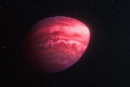 Impresión artística del mundo con forma de limón, que, según los astrónomos, sería de color rojo debido al polvo y al hollín procedentes del carbono de su atmósfera