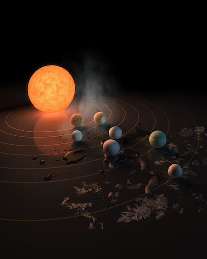 Impresión artística del sistema solar de TRAPPIST-1 (NASA)