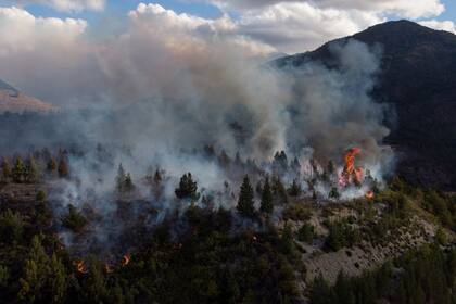 Incendio en el departamento Bariloche, Río Negro, camino a El Maitén (Chubut).