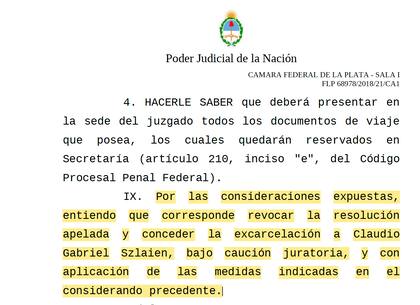 Incidente para la excarcelación de Szlaein