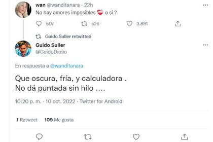 Inesperadamente, Guido Suller fue uno de los que contestaron al tuit de Wanda Nara, y con un comentario nada complaciente