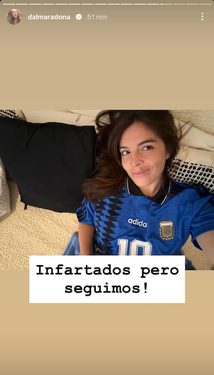 "Infartados pero seguimos", dijo aliviada Dalma Maradona