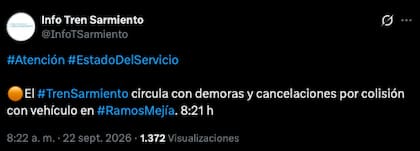 Información compartida en la cuenta del Tren Sarmiento sobre el funcionamiento